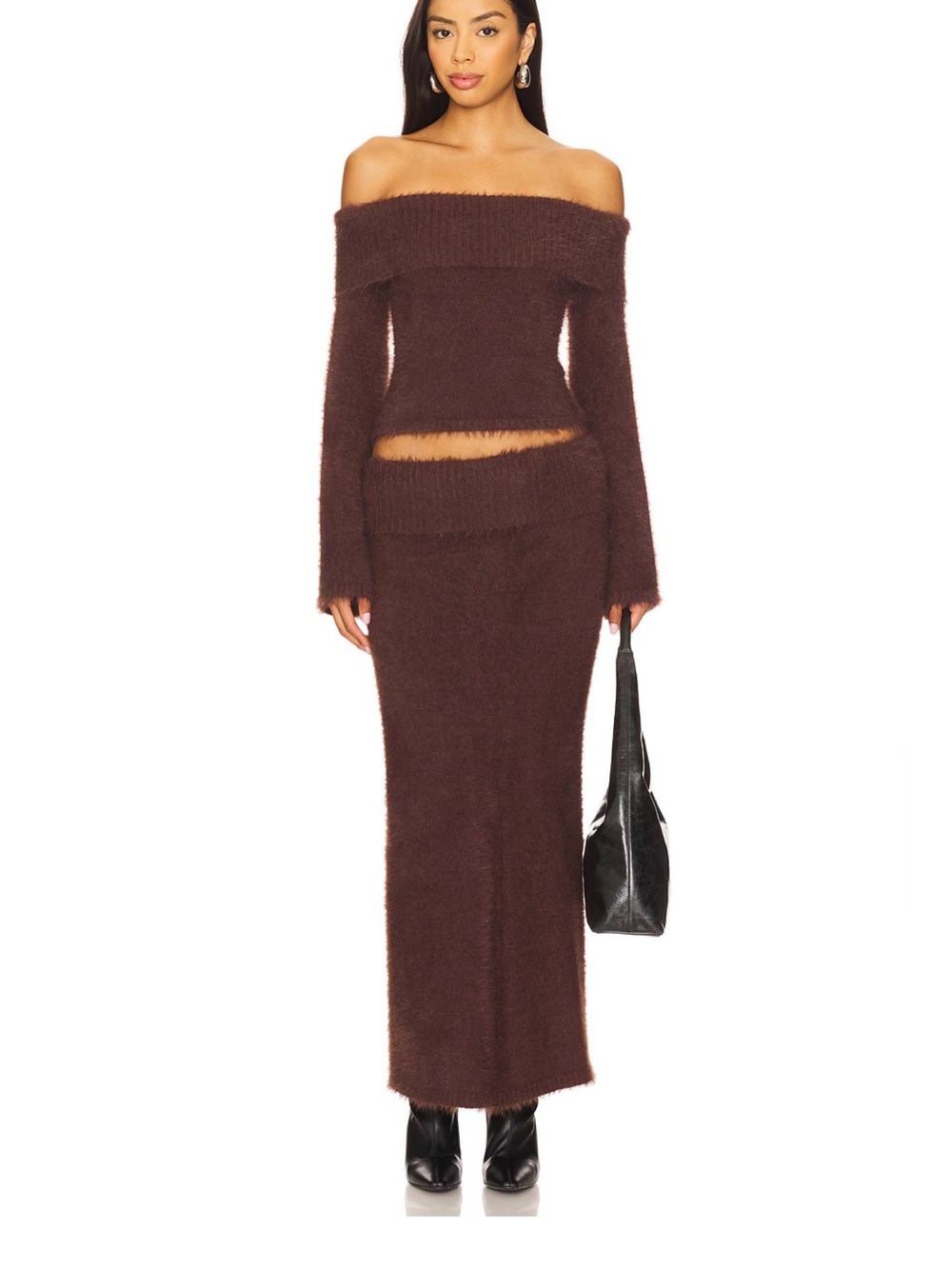 Seven Wonders Fuzzy Knit Top & Maxi Skirt 2-Piece Set Brown size S - Picture 1 of 5